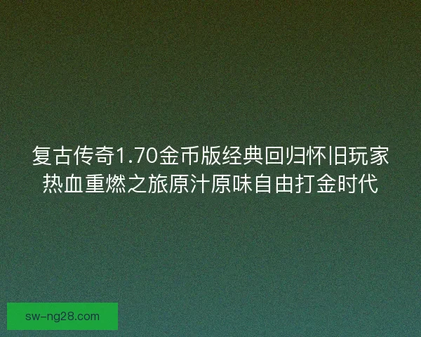 复古传奇1.70金币版经典回归怀旧玩家热血重燃之旅原汁原味自由打金时代